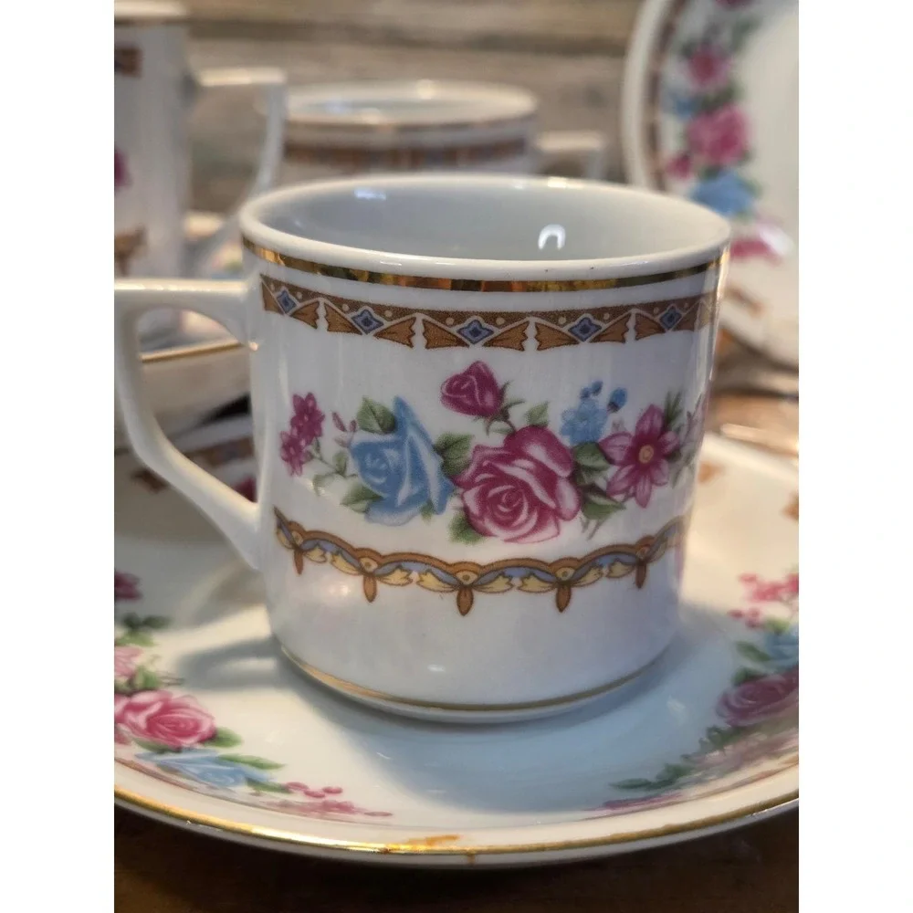 Vintage Floral Tea Cups and Saucers Set of 6‎ Porcelain Espresso Coffee Date